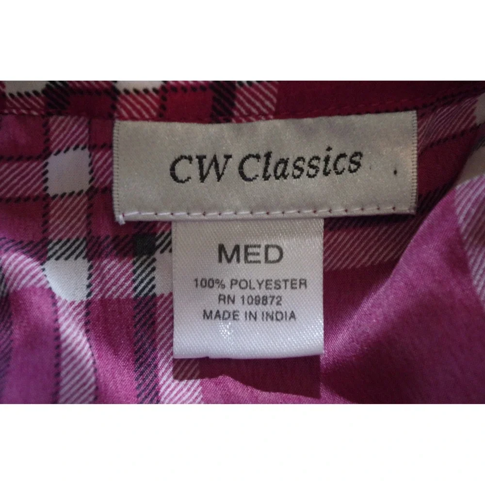 CW Classics Women's Medium Magenta Pink Plaid 3/4 Sleeve Tunic Blouse